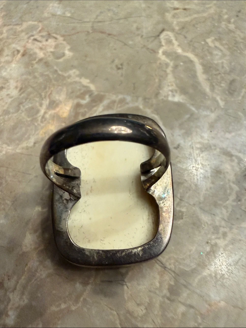 Vintage nut stone carved native American profile ring .925 size large 9